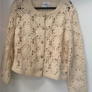 Sam Edelman Beige Floral Lace Cardigan